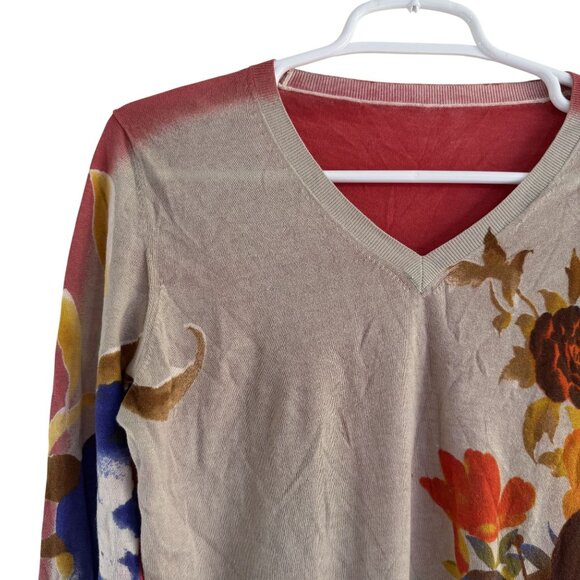 Etro Milano Women's Red/Tan Floral Rib Hem Cotton Cashmere Long Sleeve Size S - Picture 3 of 7